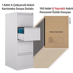 1 Adet Dört Çekmeceli Kartoteks Dosya Dolabı 100 Adet 8 Sayfalı Askılı Personel Özlük Dosyası Kampanyalı Fiyat