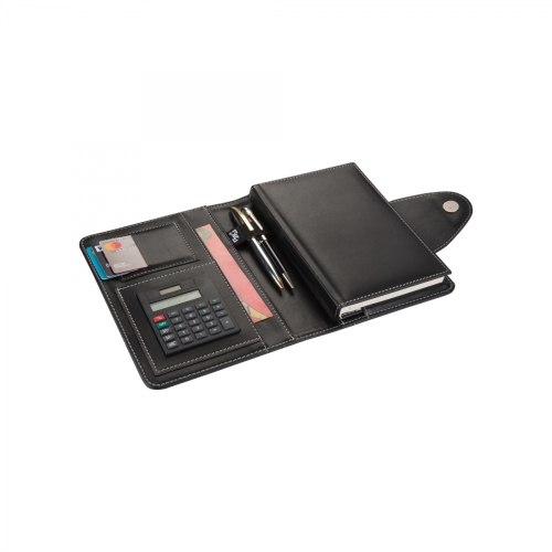 2K 4680 Siyah Ajanda Tarihsiz Çizgili Defter 14X20 cm Hesap Makineli Suni Deri Organizer - 1