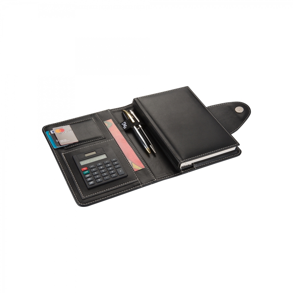 2k 4680 Siyah Ajanda Tarihsiz Çizgili Defter 14x20 Cm Hesap Makineli Suni Deri Organizer