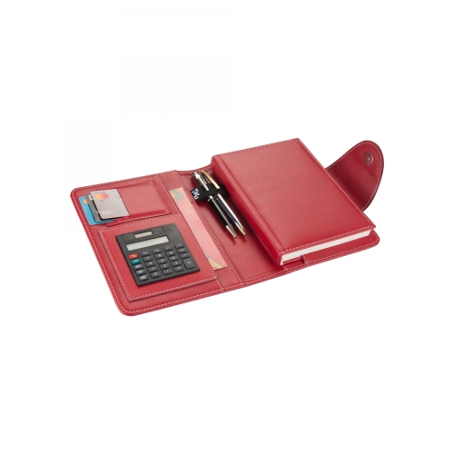 2K 5183 Kırmız Ajanda Tarihsiz Çizgili Defter 14X20 cm Hesap Makineli Suni Deri Organizer - 1