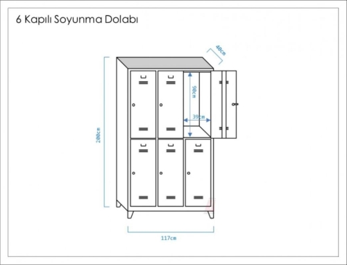 Altı Kapılı Soyunma Dolabı Mavi Gri (Yarım Boy Kapılı) - 3