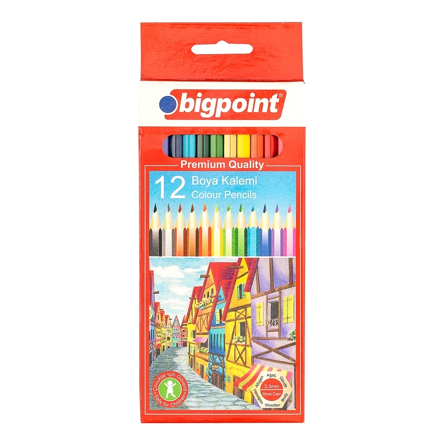 Bigpoint 12 Renk Kuru Boya Kalemi Tam Boy