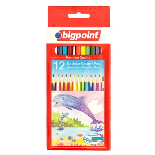 Bigpoint Aquarelle Sulu Boya Kalemi 12 Renk Fırçalı - 1