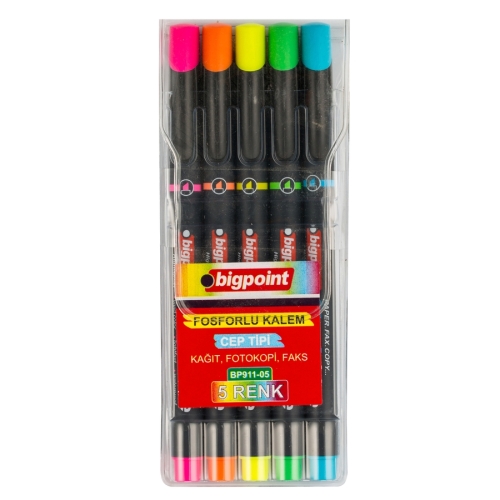 Bigpoint BP911 Fosforlu Kalem Cep Tipi (5 li Set) - 1