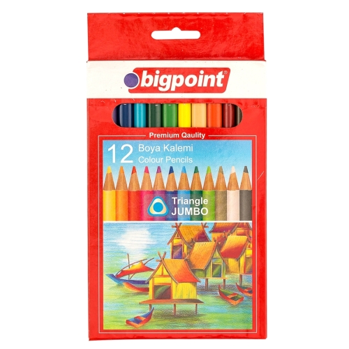 Bigpoint Jumbo Üçgen Kuru Boya Kalemi 12 Renk - 1