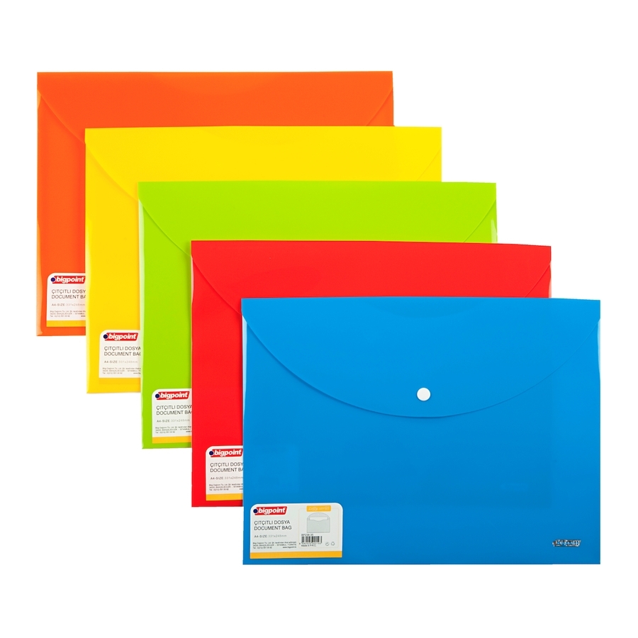 Bigpoint Lolly Çıtçıtlı A4 Dosya Parlak Renkli (12 Li Paket)