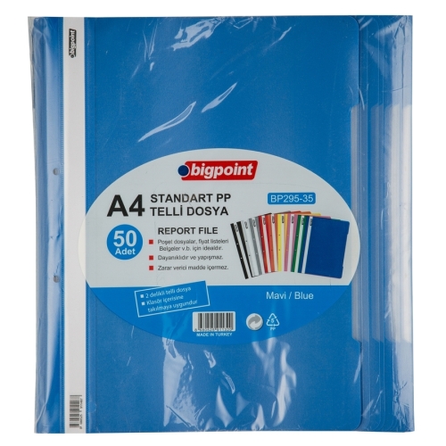 Bigpoint Plastik Mavi BP295 Telli Dosya (50 li Paket) - 2