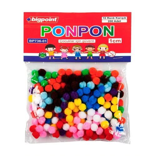 Bigpoint Ponpon 1 cm 10 Renk (200 lü Poşet) - 1
