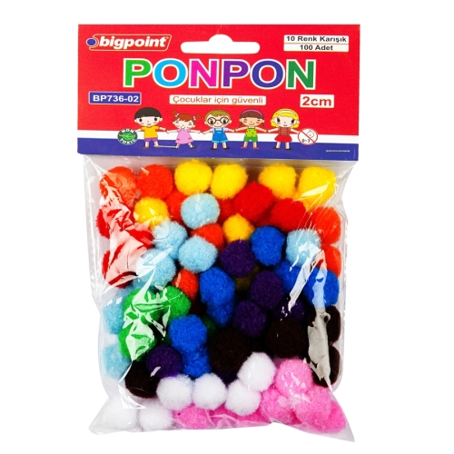 Bigpoint Ponpon 2 cm 10 Renk (100 lü Poşet) - 1