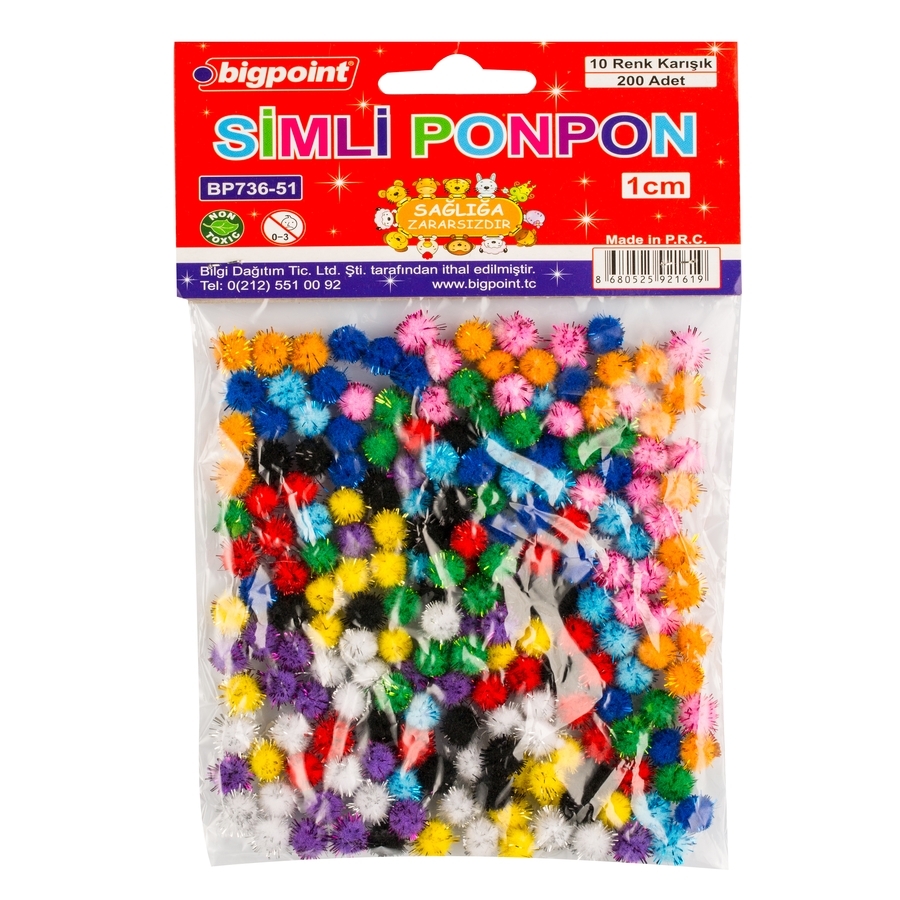 Bigpoint Ponpon Simli 1 Cm 10 Renk (200 Lü Poşet)