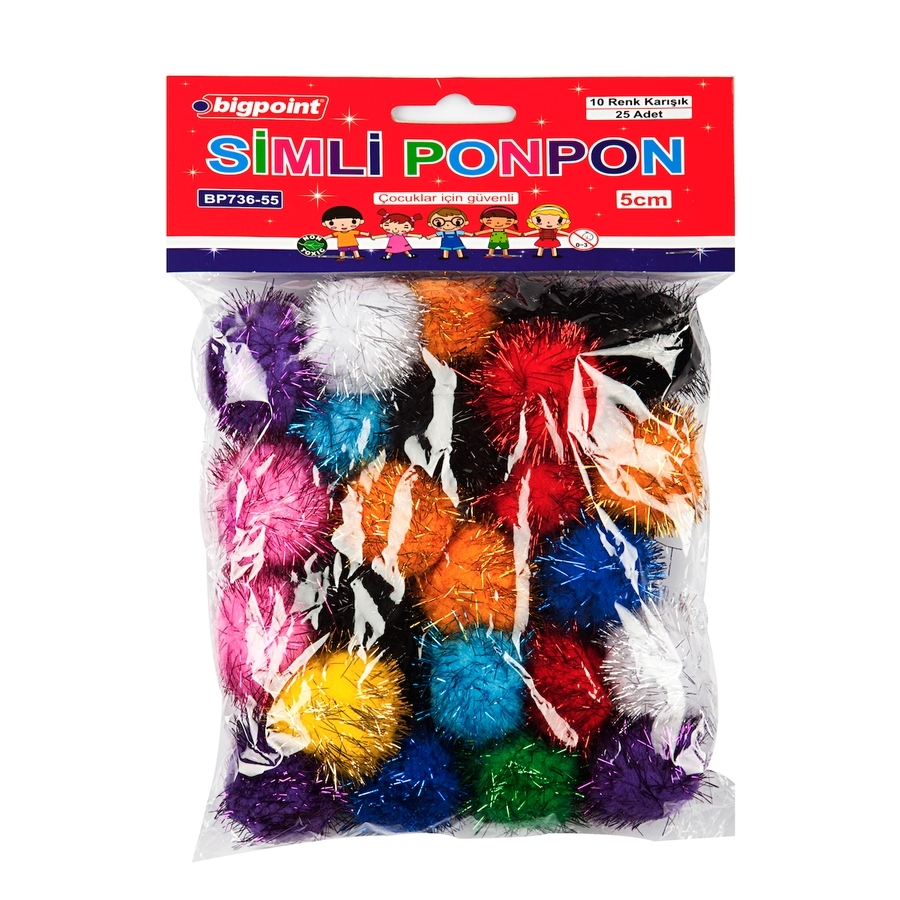 Bigpoint Ponpon Simli 5 Cm 10 Renk (25 Li Poşet)