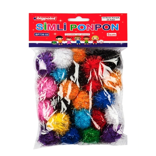 Bigpoint Ponpon Simli 5 cm 10 Renk (25 li Poşet) - 1