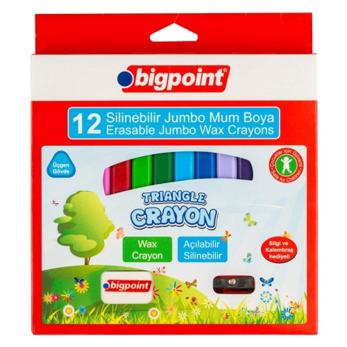 Bigpoint Wax Crayon Silinebilir Jumbo Mum Boya 12 Renk - 1