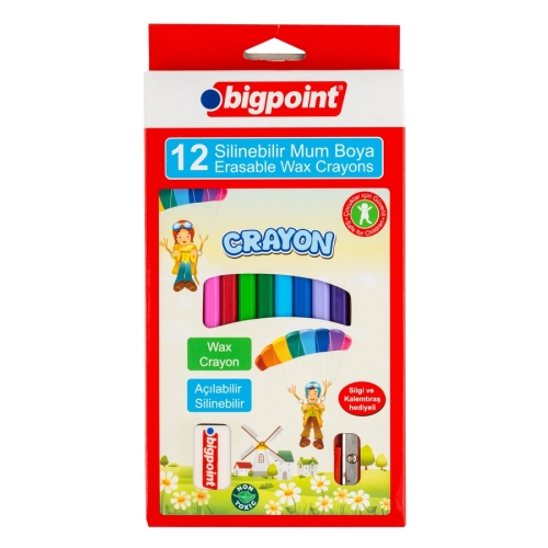 Bigpoint Wax Crayon Silinebilir Mum Boya 12 Renk - 1