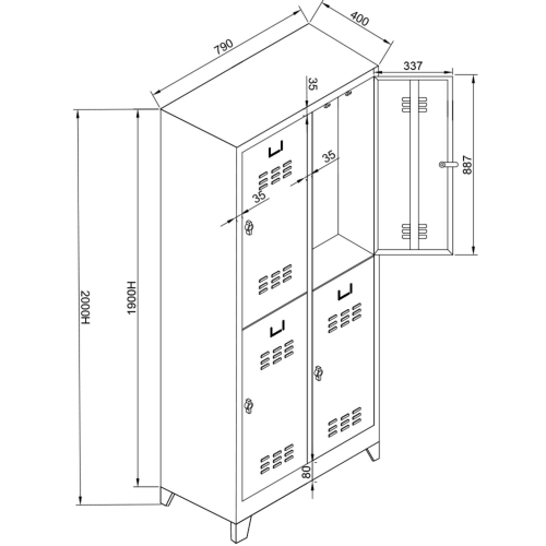 Metal Dört Yarım Boy Kapılı Soyunma Dolabı Açık Gri - 4