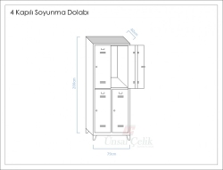 Metal Dört Kapılı Soyunma Dolabı Mavi Gri (Yarım Boy Kapılı) - 2