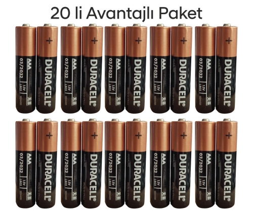 Duracell Alkalin AAA ince Kalem Piller, 1.5V LR03 03 2032 20 Li Paket - 1
