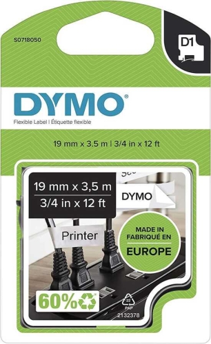 DYMO 16958 Siyah/Beyaz Yüksek Performans Esnek Naylon Şerit (19 mm x 3,5 mt) - 1
