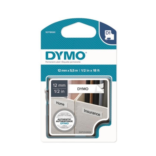 DYMO 16959 Siyah/Beyaz Yüksek Performans PermanentPoly (12 mm x 5,5 mt) - 1