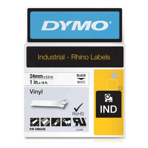 DYMO 1805430 RhinoPRO Renkli Vinil Şerit 24 mmx5.5m Beyaz/Siyah - 1