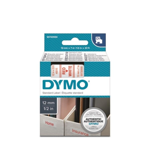 DYMO D1 Beyaz/Kırmızı Yedek Şerit 12mm x 7mt (45015) - 1