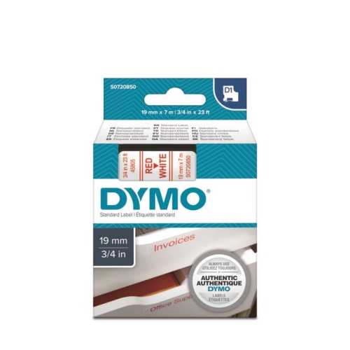 DYMO D1 Beyaz/Kırmızı Yedek Şerit 19mm x 7mt (45805) - 1