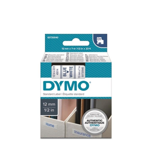 DYMO D1 Beyaz/Mavi Yedek Şerit 12mm x 7mt (45014) - 1