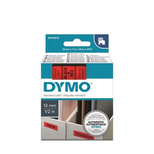 DYMO D1 Kırmızı/Siyah Yedek Şerit 12mm x 7mt (45017) - 1