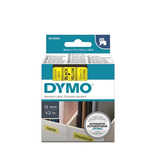 DYMO D1 Sarı/Siyah Yedek Şerit 12mm x 7mt (45018) - 1