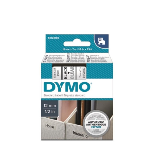 DYMO D1 Şeffaf/Siyah Yedek Şerit 12mm x 7mt (45010) - 1
