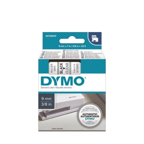 DYMO D1 Şeffaf/Siyah Yedek Şerit 9mm x 7mt (40910) - 1