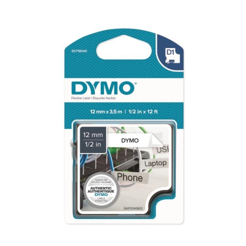 DYMO D1 Siyah/Beyaz Çok Kuvvetli Esnek Naylon Şerit Etiket 12mmx3,5 (16957) - 1