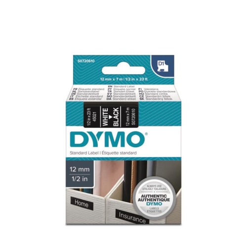 DYMO D1 Siyah/Beyaz Yedek Şerit 12mm x 7mt (45021) - 1