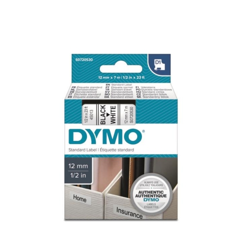 DYMO D1 Beyaz/Siyah Yedek Şerit 12mm x 7mt (45013) - 1