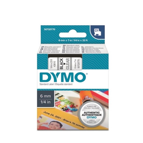 DYMO D1 Yedek Şerit Şeffaf/Siyah 6mm x 7mt (43610) - 1