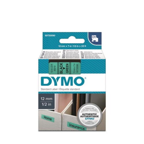 DYMO D1 Yeşil/Siyah Yedek Şerit 12mm x 7mt (45019) - 1