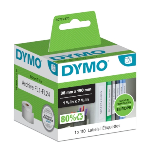 DYMO Dar Klasörlere Uyumlu Sırt Etiketi 38x190mm (99018) - 1