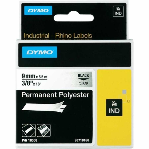 DYMO Rhino Pro 18508 Sabit Polyester Şerit 9mmx5,5m Şeffaf/Siyah - 1