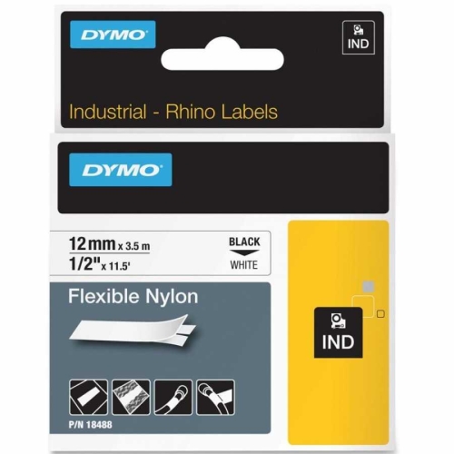 DYMO Rhino Pro Esnek Naylon Şerit 12mmx3,5m Beyaz/Siyah (18488) - 1