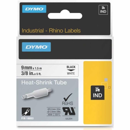 DYMO Rhino Pro Isıyla Küçülen Şerit 9mm x 1,5m Beyaz/Siyah (18053) - 1