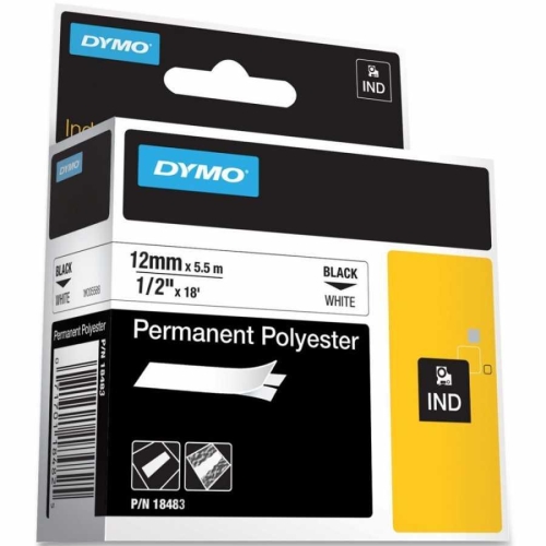 DYMO Rhino Pro Sabit Polyester Şerit 12mmx5,5m Beyaz/Siyah (18483) - 1