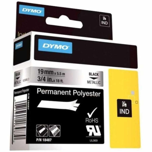 DYMO Rhino Pro Sabit Polyester Şerit 19mmx5,5m MetalikGri/Siyah (18487) - 1