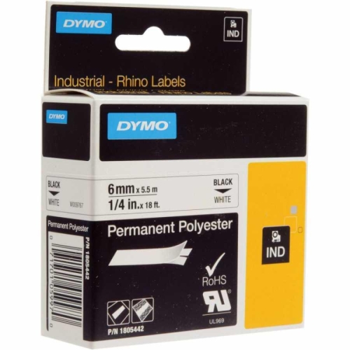 DYMO Rhino Pro Sabit Polyester Şerit 6mmx5,5m Beyaz/Siyah (1805442) - 1