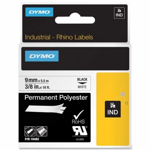 DYMO Rhino Pro Sabit Polyester Şerit 9mmx5,5m Beyaz/Siyah (18482) - 1
