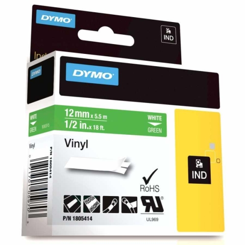 DYMO RhinoPRO 1805414 Yeşil/Beyaz Renkli Vinil Şerit 12 mm x 5,5 mt - 1
