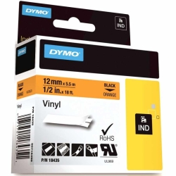 DYMO RhinoPRO 18435 Turuncu/Siyah Renkli Vinil Şerit 12 mm x 5,5 mt 