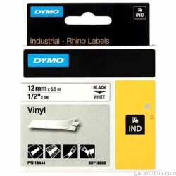 DYMO RhinoPRO Renkli Vinil Şerit 12mmx5,5m Beyaz/Siyah 18444 