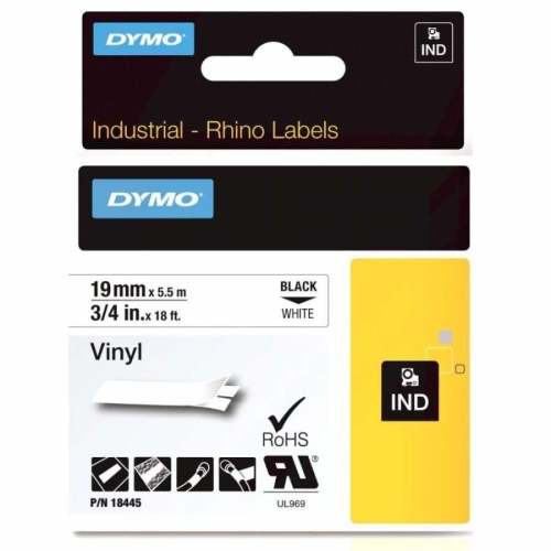 DYMO RhinoPRO Renkli Vinil Şerit 19mmx5,5m Beyaz/Siyah 18445 - 1