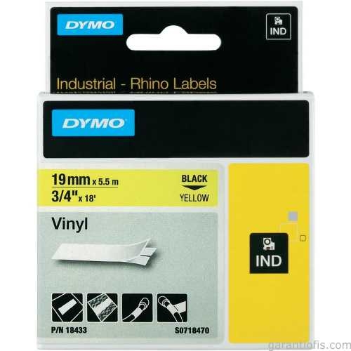 DYMO RhinoPRO Renkli Vinil Şerit 19mmx5,5m Sarı/Siyah 18433 - 1