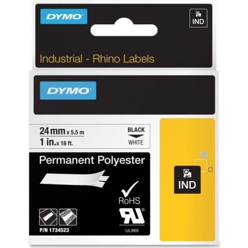 DYMO RhinoPro Sabit Polyester Etiket 24mmx5,5m Beyaz/Siyah (1734523) - 1